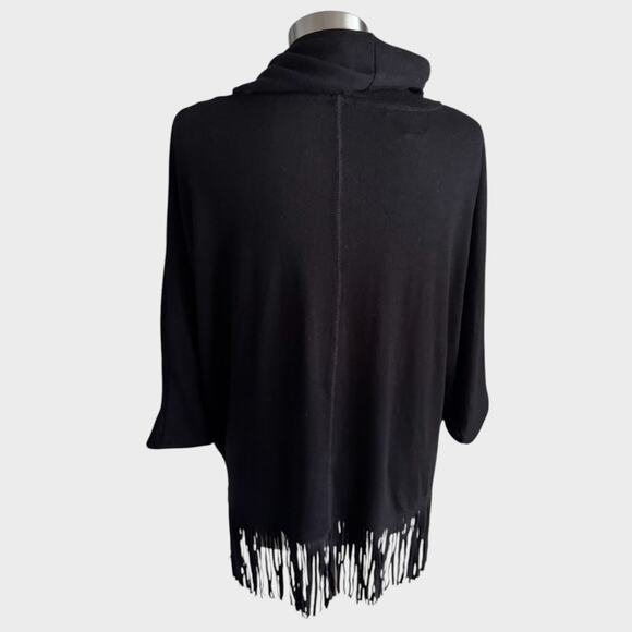 Terre Bleue Black Medium Cowl Neck Fringed Sweater Top Poly Rayon Spandex - Picture 4 of 8